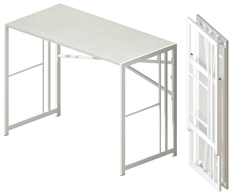 Lutown-Teen 103 cm Folding Desk No Assembly Required, White | Writing Gaming Computer Desk for Small Spaces, Narrow Home Office Desk, Portable Camping Table