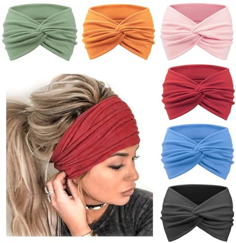 DRESHOW 6 Stück Breite Stirnbänder für Damen Extra Große Turban Stirnband Boho Head Wrap Elastische Haarbänder Haar Twisted Knot Haarschmuck