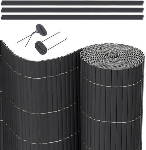 JORON PVC Sichtschutzmatte, Balkon Sichtschutz mit Kabelbindern, Sichtschutzzaun Wasserdicht Windschutz für Garten, Balkon und Terrasse (Anthrazit, 90x300cm)