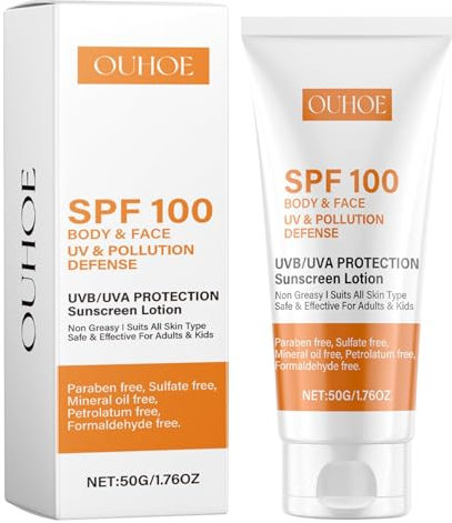 Crema Solare Viso SPF 100, Protezione Solare 100 SPF, Una Crema Solare Idratante, Waterproof, Non Grasso, Forte Protezione UVA/UVB, per Corpo e Viso Difesa