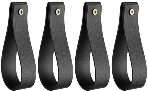 sourcing map 4pcs Leather Curtain Rod Holder 1 x 4.7 Inches Wall Hanging Straps Curtain Rod Hook Brackets Hangers with Screws for Wall Bathroom Kitchen Bedroom, Black