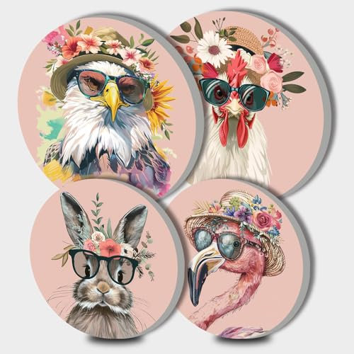 America Eagle Brennabdeckungen für Elektroherd, Dekoration, Tier, mit Sonnenbrille, runder Herd, Hase und Hahn, Gasherd-Brennerabdeckungen, Metallbrennerabdeckungen, 4 Stück, Küchendekoration (Rosa)