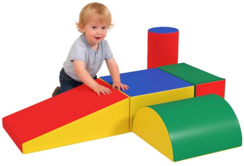 HOMCOM 5 TLG. Schaumstoff Bausteine für Baby & Kleinkinder Mehrfarbig | Kinder, Softbausteine Klettern Bauklötze, Weiche Schaumstoffbausteine, Riesenbausteine, Schaumstoffblöcke, Bausteinset