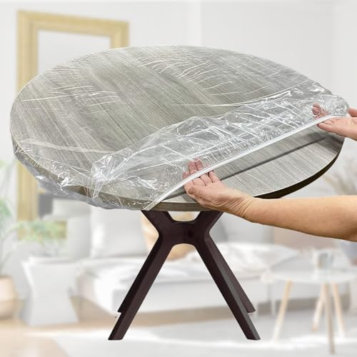 STFAL Tischdecke Transparent, Tischdecke Rund 120 cm, Wasserdicht Abwaschbar Folie Fettdicht Tischschutzfolie, Das Randgummiband-Design Ist Einziehbar