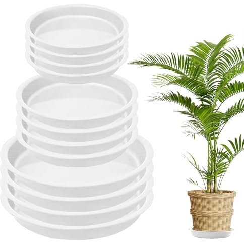 Nuqin Plant Pot Saucers - 12 Pack Plant Saucers,Durable Plastic Plant Trays for Pots,Plant Pot Trays in 3 Sizes,Waterproof Plant Saucer White - Ideal for Garden,Balcony & Home,Etc