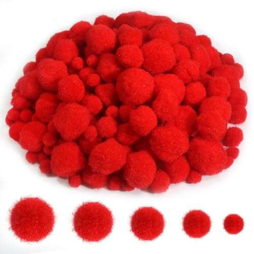 TOAOB 500 Stück 10 mm bis 30 mm Rot Pompons zum Basteln Klein Pom Poms | Bälle Kunst Bommel für Dekorieren, Verzieren Nähen DIY Lustige Kreativen Handwerk