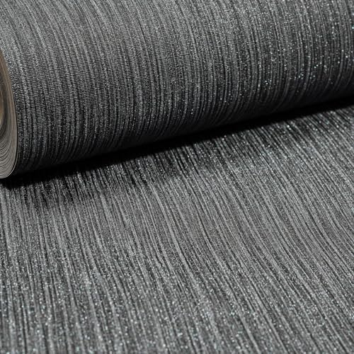 SOPHIE LAURENCE Luxurious Black Glitter Textured Wallpaper - Premium Sparkling Vinyl, Paste The Paper, Ideal for Bedrooms, Accent Walls, Living Rooms (Full Roll)