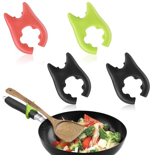 cobee 4pcs Spoon Rest for Cooking, Silicone Spoon Pot Pan Holder Non-Slip Pot Clip Rest Heat Resistance Kitchen Utensil Rest Mini Stove Top Spatula Holder Cute Cooking Gadgets(Style B)
