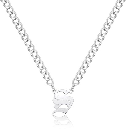 Gilieyer Gothic Kette Herren mit Buchstaben, Silber Edelstahl Panzerkette Halskette Damen A-Z Buchstabe Anhänger Ketten für Herren Jahrestag Geburtstag Geschenke für Männer (Buchstabe S)