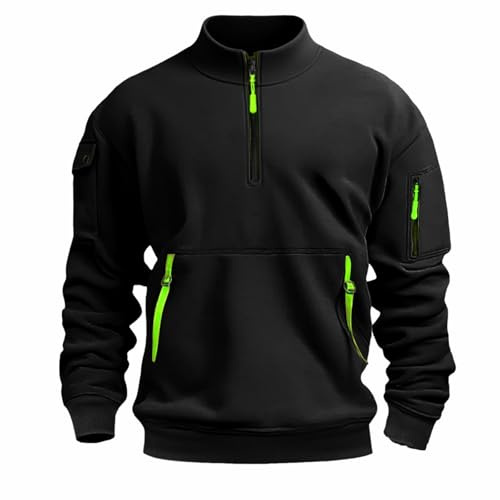 Sudadera de manga larga para hombre con media cremallera Y2K, sudadera cargo, color sólido, con múltiples bolsillos, para exteriores, trabajo, jogging, deporte, ajuste delgado, chaqueta de transición