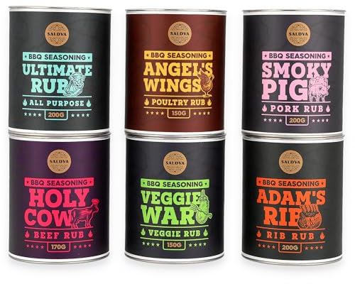 Premium Seasoning - Classic, Gourmet & Festive BBQ Rubs - Flavourful Blends of Spices for Beef, Pork, Poultry, Veggie BBQ Dishes - Gift For Foodie | Large Jars | Pack of 6 (Classic Tubes)