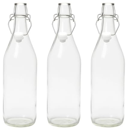 UNIQUE HOME LIVING 3PCS Glass Bottles with Swing Top, 1 Litre Airtight Preserve Bottle for Beverages, Home Brewing, Oil Vinegar Beer Wine Cider Soda Water, BPA-Free Leakproof Reusable Bottles
