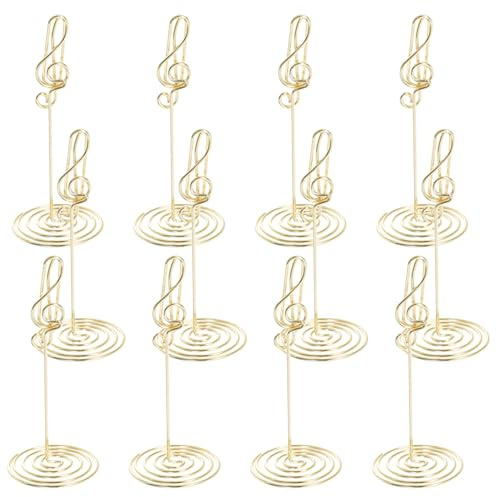 FIXOSHEE 12 Piezas Soportes para Tarjetas Musicales Dorados Clips para Notas y Números de Mesa para Bodas Oficina y Decoración Práctica