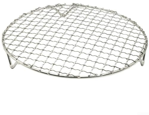 Runt grillställ i rostfritt stål kompatibelt med luftfritöser och för utomhusgrillar, lämplig för grillning, ångning, bakning och servering (25 cm)