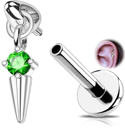 OUFER 16G Pendente Piercing Helix Filettatura Interna Acciaio Chirurgico 316L Orecchino Trago, Gemma Rotonda, Acciaio Orecchini Labret Conch Rook per Donna 6 mm