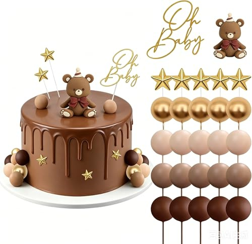 27Pcs Bear Cake Topper, Baby Shower Cake Decorations, Topper Boho Cake, Including an Oh Baby Cake Decorating Topper, Suitable for Boys, Girls and All Kinds of Parties