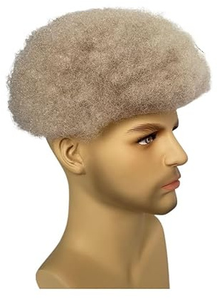 Für Männer Afro-Wellen-Haar-Toupet-Einheit, schwarzes Herren-Toupet, gelocktes Echthaar-Ersatzsystem, Vollspitze-Toupet Perückenkopf(Ombre Afro Curly)