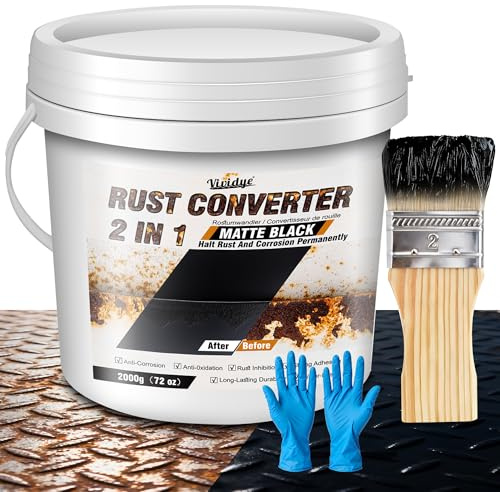 Vividye 2-in-1 Rostumwandler mit Metallgrundierung, 2L Rostschutzfarbe Schwarz für Metall, Auto Fahrgestell, Anhänger, LKW, Wasserbasierter Rostentferner, Einfache Anwendung, Langanhaltend