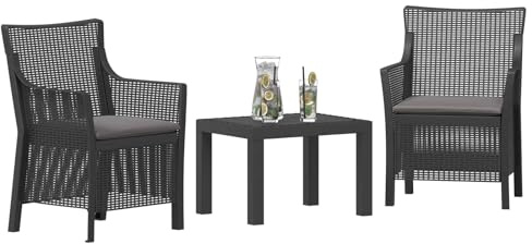 vidaXL Set di relax con cuscino 3 pcs Antracite PP, Set di mobili da esterno, moderno bistro, tavolo salvaspazio, sedie impermeabili, stile per il patio