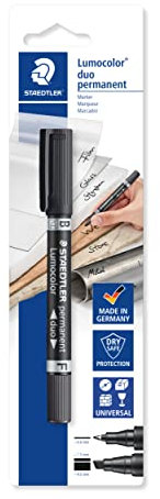 STAEDTLER 348 B-9 BK Lumocolor duo permanent Marker F 0.6 mm und M Keilspitze, Blisterkarte mit 1 Stück, 1.5 oder 4 mm, schwarz