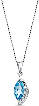 MIORE Damen Halskette aus 9KT (375) Weißgold mit Blautopas Anhänger und Diamant Brillanten, Goldkette 45 cm lang