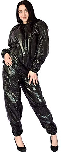 Honeylust - glänzender Schwitzanzug Vinyl Wetlook – Zweiteiliger Ganzkörper Anzug für Fetisch, Sport & Bodyshaping – Unisex Größe M-L mit Hose und Oberteil