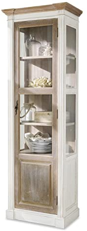 Loberon Schrank Coverton, Landhaus-Stil, Verglaste Seitenwände, edle Zweifarbigkeit, Nostalgische Note, Vitrinenschrank, Aufbewahrung, Paulowniaholz, Glas, antikbraun/antikweiß
