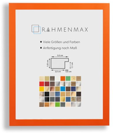 Morena MDF Rahmen für Bild 70x90cm Orange schlicht mit Acrylglas | zum Aufhängen Hoch- und Querformat/Maßanfertigung möglich/Puzzle Rahmen/mit 1mm klarem Acrylglas