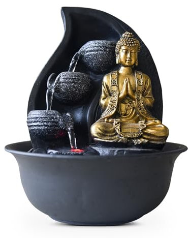 Zen Light Praya Zimmerbrunnen mit Pumpe und LED-Beleuchtung, Kunstharz, Gold