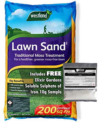 Elixir Gardens Lawn Sand | Moss Killer | Lawn Grass Treatment/Tonic Fertiliser | Including FREE Elixir Gardens Suplhate of Iron 10g Pouch | Covers 200m² | 16 kg Bag x 3
