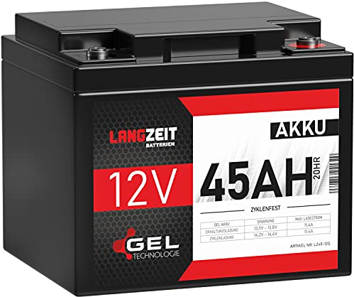LANGZEIT Akku 12V 45Ah Gel Blei-Akku Batterie LC-P1238APG LC-X1238APG 38Ah