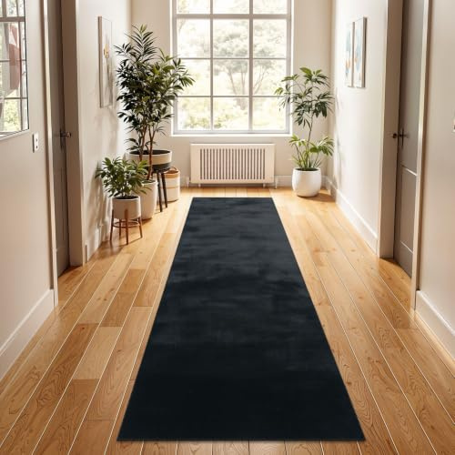 TT Home Wohnzimmer Teppich Hochflor Langflor Kunstfell Weich Modern Unifarben Flauschig, Farbe: Schwarz, Größe:80x150 cm