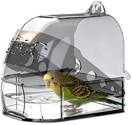 Friendship Bird Bath for Cage, Upgraded Version Budgie Bath Transparent Parrot Bath Hanging Bird Bath 15.5 * 15.3 * 13 cm