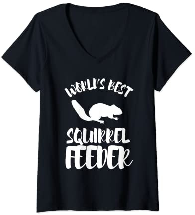 Womens Squirrel Feeder Bird Watching Wildlife Scout V-Neck T-Shirt