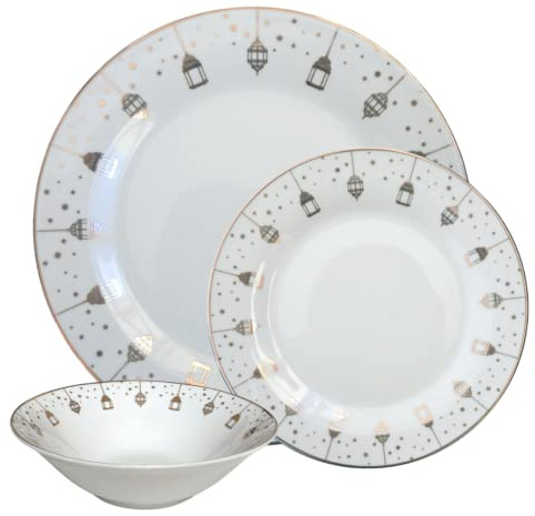 Peacock Supplies Lanterne plaquée or – Service de table 18 pièces – Céramique Porcelaine Chine