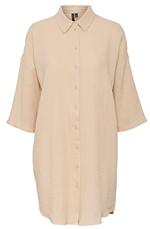VERO MODA Damen Vmnatali 3/4 Long Overshirt Noos Blusenkleid, Irish Cream, S EU
