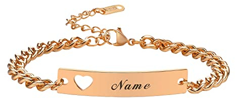 Bracelet chaîne cubaine gravée pour femme : bracelet d'amitié personnalisé avec cœur réglable en acier inoxydable doré rose demoiselle d'honneur partenaire sœurs Bracelet en corde | paire de bracelets
