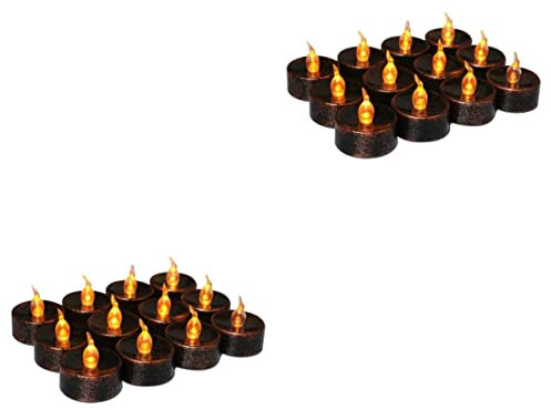 Uonlytech 12 Stück Flash-Teelicht Tee-Hochzeitsgebrauch Tägliche Partylampe Gelbe Flamme mit Mini für Angetriebene Lichter Halloween-Shell-Simulation Dekoratives Schwarzes LED Flammenloses
