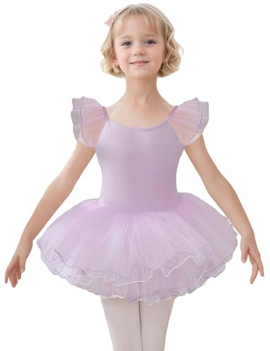 HIPPOSEUS Balettkläder för Flickor, TUTU Kortärmad Balettklänning Balettdräkt Danskläder för Flickor,Y04-Lila,160