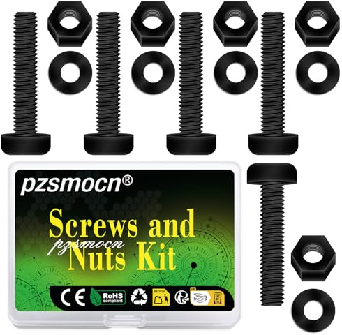Pzsmocn 300 Stück/100 Sätze M3*30 mm Schwarzes Nylon Kunststoff Kreuzschlitz Rundkopfschrauben-Sechskantmuttern mit Isolierscheibe Standardgröße, für Heimwerker und Elektronische Montage.