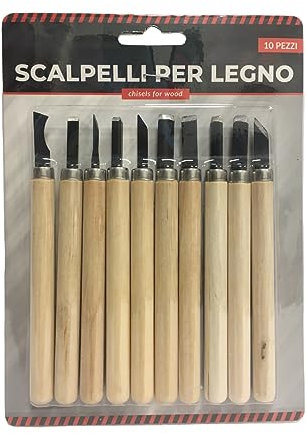 10Pcs Kit di strumenti per intaglio del legno Scalpelli per intaglio professionali Coltello Manico intaglio sculture Esperti di carpentieri Principianti Scalpelli per Legno Sgorbia Sgorbie