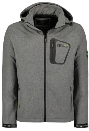 Geographical Norway texshell men Chaqueta Softshell con Capucha para Hombre Impermeable, Resistente al Viento Táctica, Senderismo Esquí Otoño Invierno Primavera (Gris Claro L)