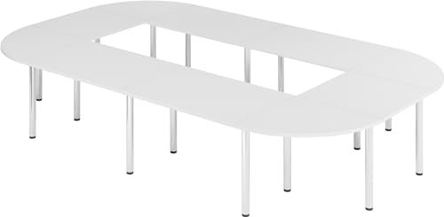 bümö Konferenztisch O-Form 400x240 cm großer Besprechungstisch in weiß, Besprechungstisch mit Chromfüßen, Meetingtisch für 14 Personen, Tisch für Besprechungsraum & Meeting