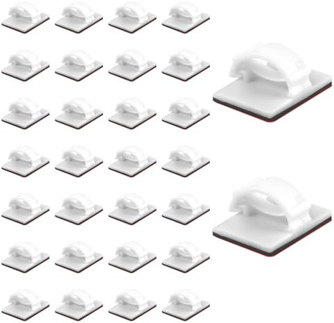 30 Pezzi Clip per Cavi, Autoadesivo Clip Cavo Bianco, Ferma Cavi Muro, Organizzatore di Cavi da Esterno con Nastri Adesivi Clip, Fermacavi Adesivi per TV, PC, Laptop, Ufficio e Casa