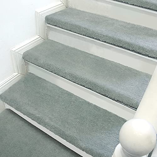 ASHILD Carpet Treads Bullnose Stair Mat Rug Non Slip with Safety Adhesive Indoor Stair Protector Pads for Wooden Steps, Blue, 80x26+3cm