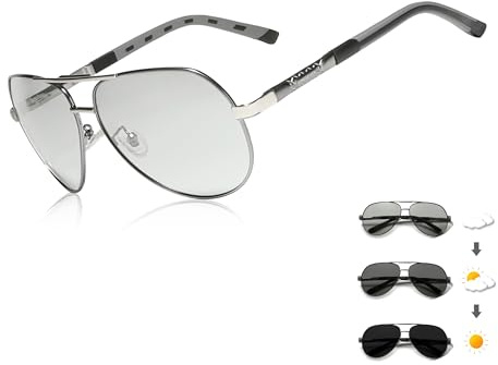 KINGSEVEN Klassische Militär Pilotenbrille Polarisierte Sonnenbrille für Herren Damen, Vintage Retro Style UV Blocking NK725-B (Gun photochrom)