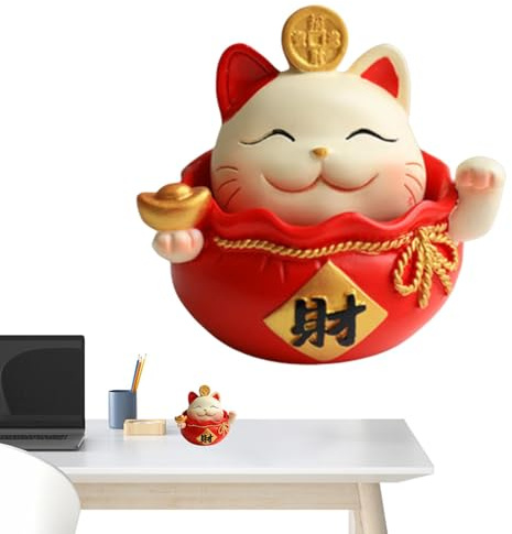 Fortune Cat Statue | Animal Figurine Home Decor | Bobble Nodding Cat for Car Dashboard, Lucky Nodding Cat Car Decoration, Cute Miniature Cat Figure for Men
