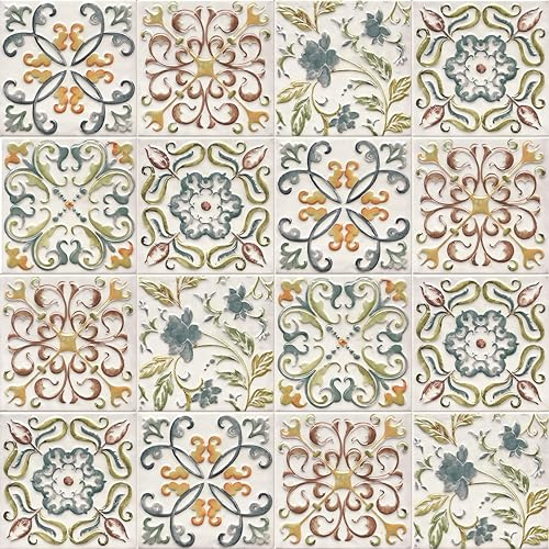 Wudnaye Bohemian Wallpaper Peel and Stick Faux Tile Contact Paper 17”×118” Tile Pattern Removable Self Adhesive Wallpaper for Backsplash Waterproof Contact Paper for Kitchen Cabinets Vinyl Decorative