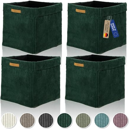 Lycce Kallax Boxen Cordstoff 4er Set, faltbar, waschbarer Cordbezug grün
