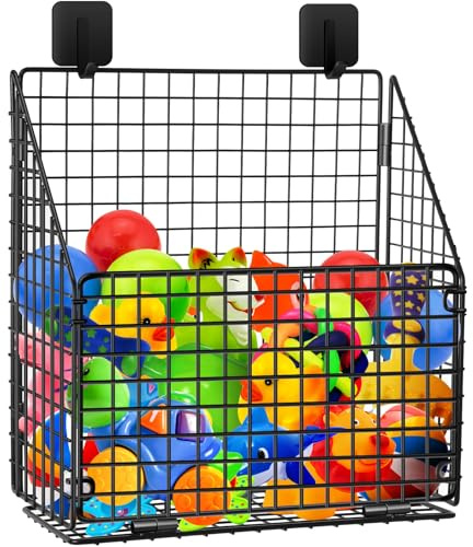Greentainer Badewannenspielzeug Aufbewahrung-Badespielzeug Organize Aufbewahrungskorb mit 2 Selbstklebend Haken,1pcs Faltbarer Badespielzeug Aufbewahrungskorb für Spielzeug,Kleidung Toilettenartikeln